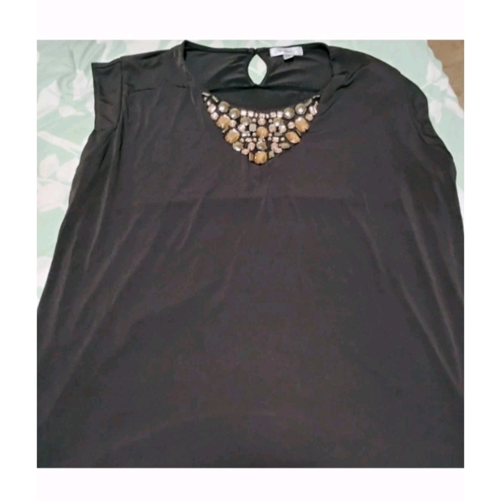 Dressbarn Black Blouse with Beaded Neckline